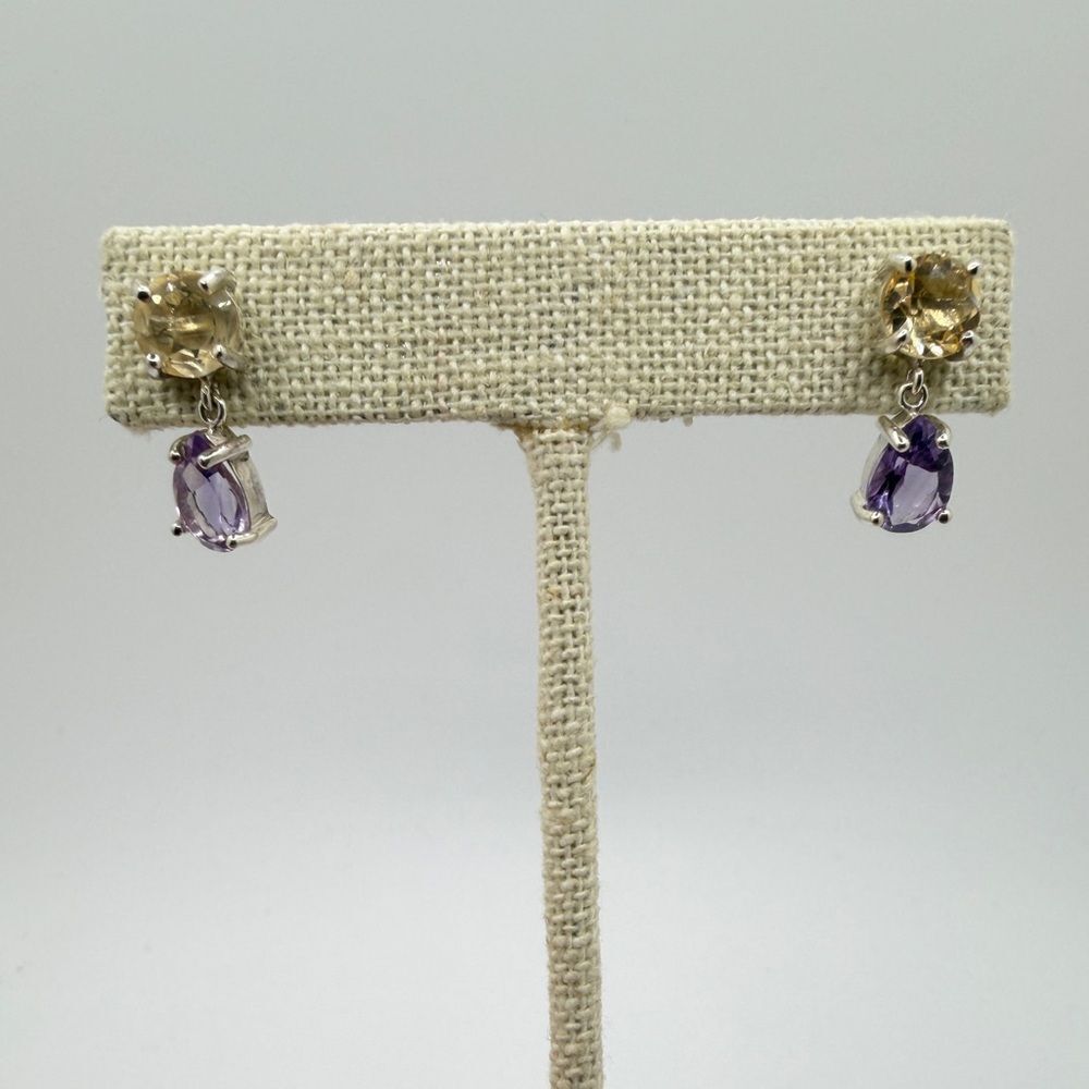NWOT 9x6mm Amethyst and 7mm citrine dangle earrings in sterling silver!